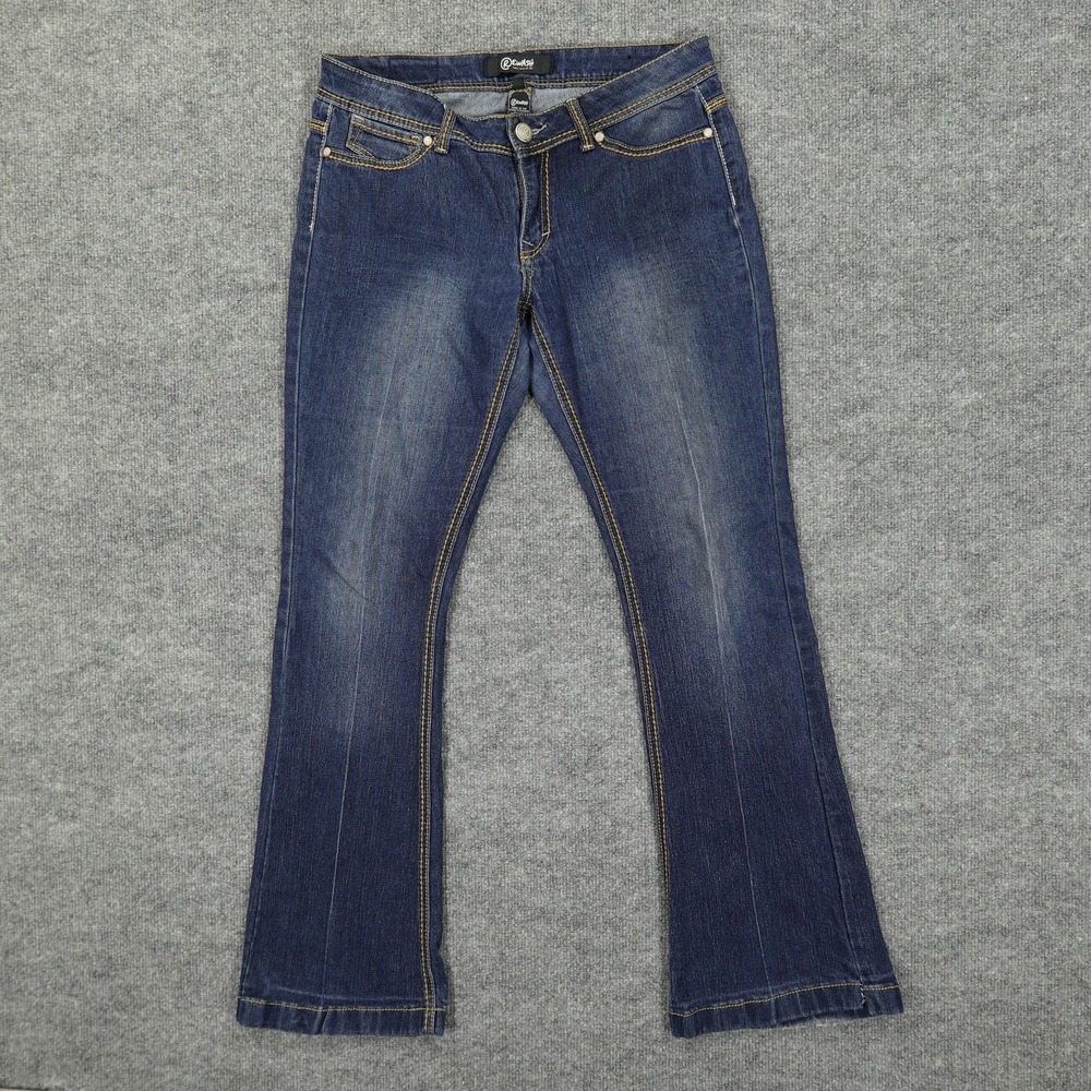 Rewash Jeans Womens 9 Blue Bootcut Flare Stretch Embroidered Dark Wash Low Rise